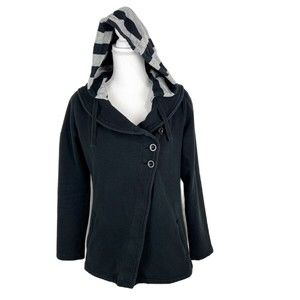 Burton Jacket Women Small Black Asymmetric Front Button Up Hoodie Long Sleeve